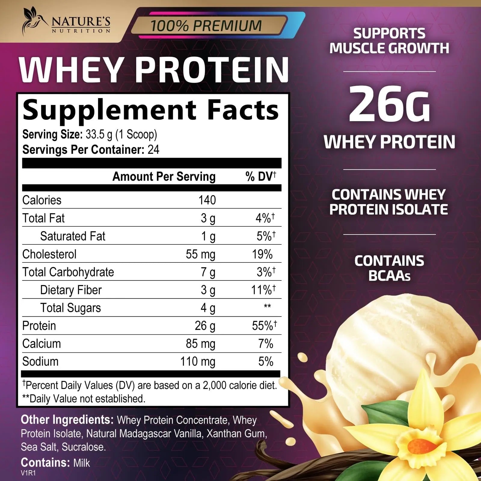Whey Protein Powder 26g - Vanilla Ice Cream Whey Isolate Protein for Muscle Growth - TrustMedUSA
