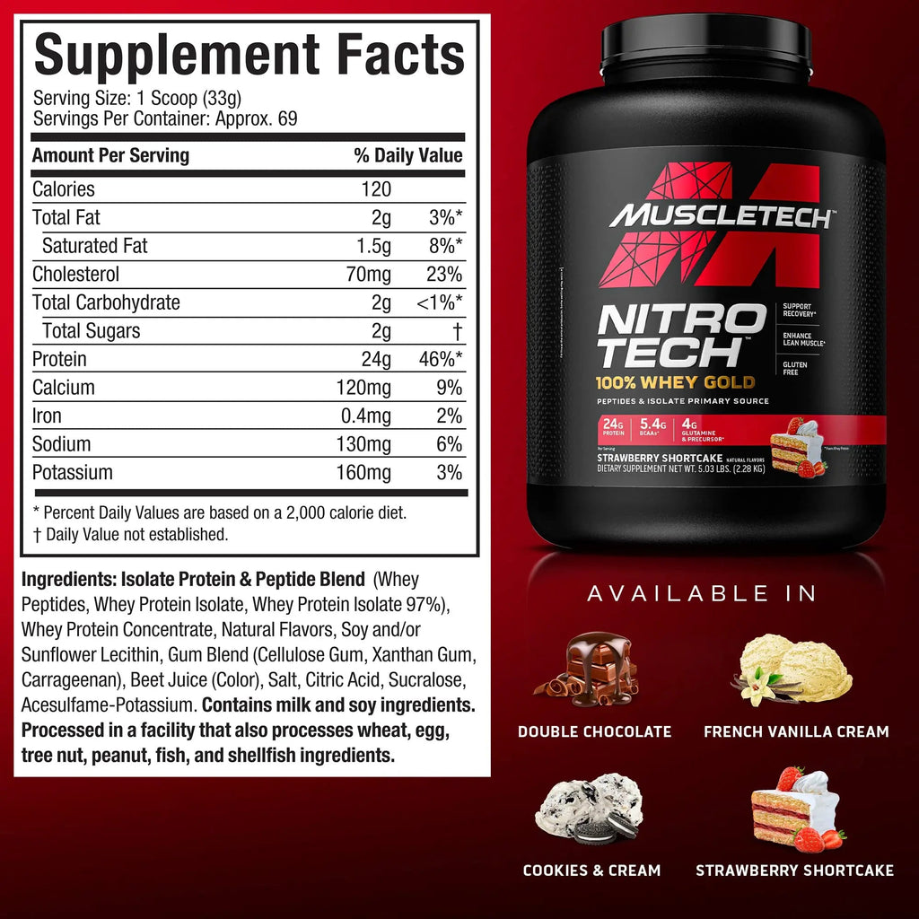 Whey Protein Powder MuscleTech Nitro-Tech Whey Gold Protein Powder Whey Protein - TrustMedUSA