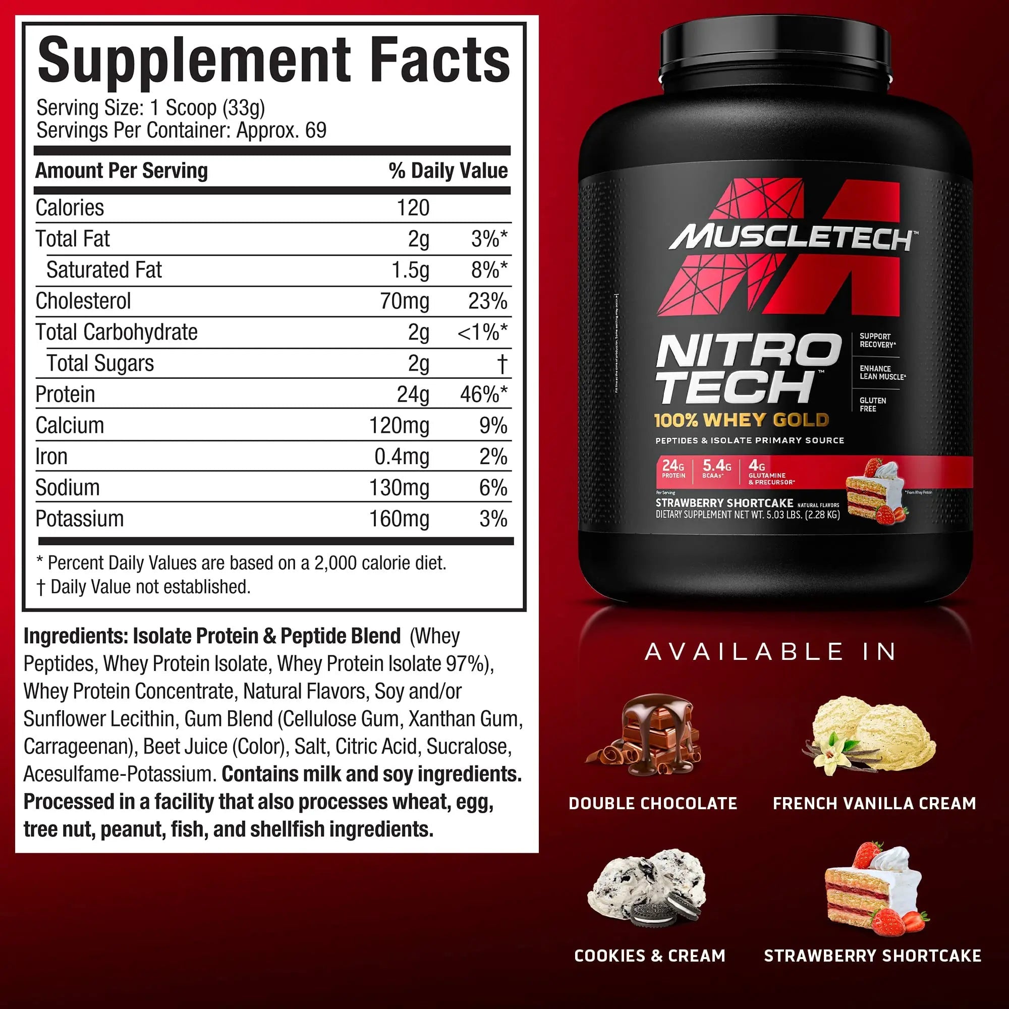 Whey Protein Powder MuscleTech Nitro-Tech Whey Gold Protein Powder Whey Protein - TrustMedUSA