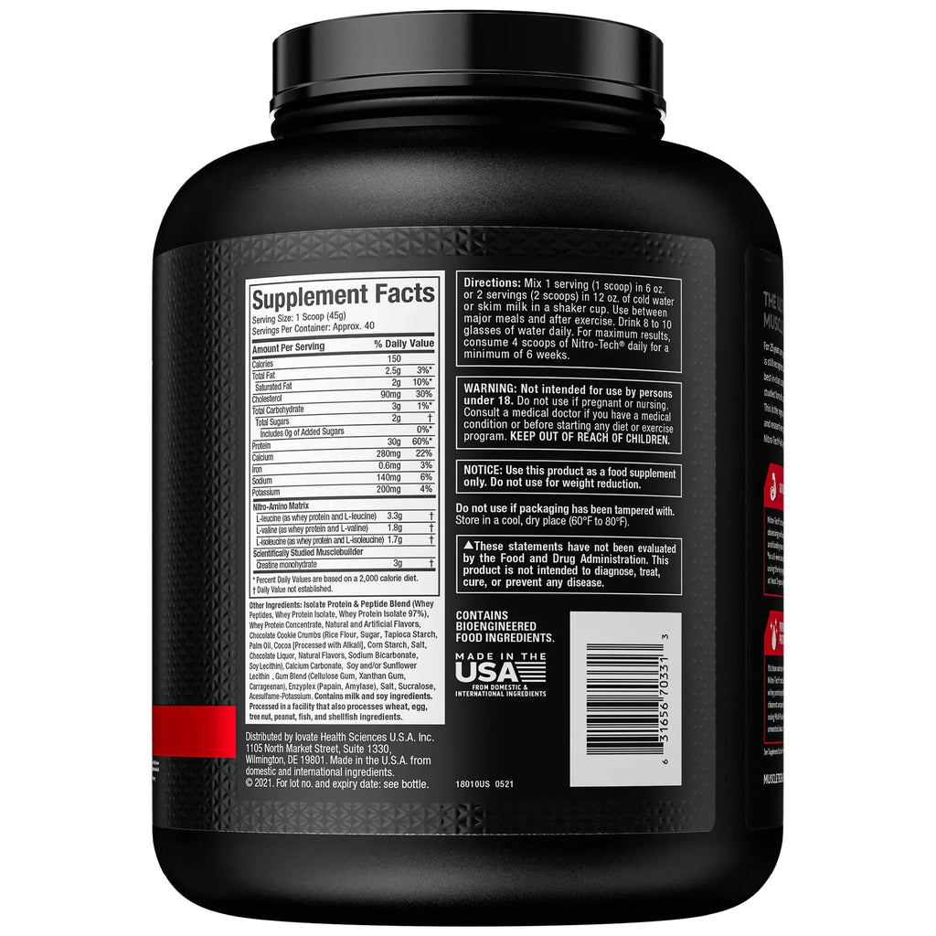 Whey Protein Powder MuscleTech Nitro-Tech Whey Protein Isolate & Peptides Protein - TrustMedUSA