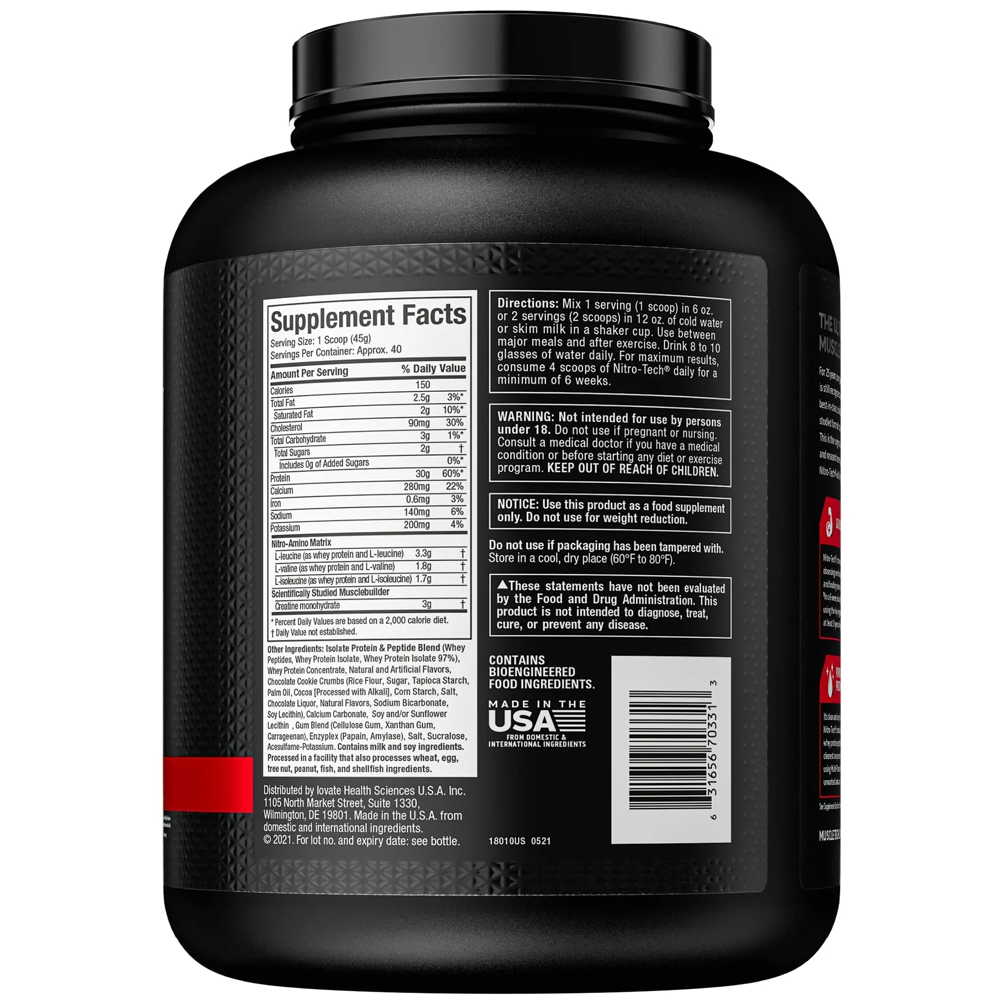 Whey Protein Powder MuscleTech Nitro-Tech Whey Protein Isolate & Peptides Protein - TrustMedUSA