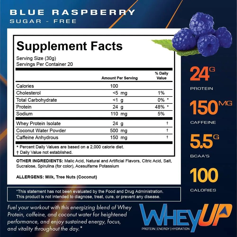 WheyUP Clear Whey Isolate Protein Powder, Blue Raspberry - 150mg Caffeine - 20 Servings - TrustMedUSA