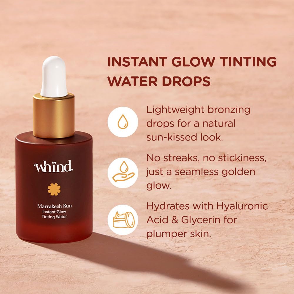WHIND Marrakech Sun Instant Glow Tinting Water- Self Tanner Face Drops –Bronzing for Face –Lightweight Tanner/Natural Tan- Streak-Free Glow – Tan Drops for Radiant Skin - 1oz / 30ml - TrustMedUSA