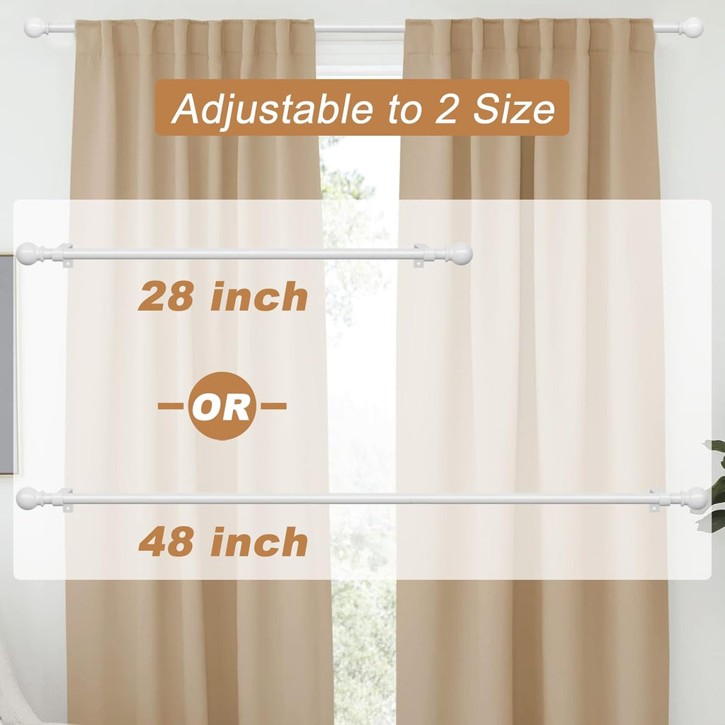 White Curtain Rods for Windows 28 to 48 Inch, Heavy Duty Curtain Rod Set with Brackets, Decorative Adjustable Curtain Rods for Bedroom, Living Room, 5/8" Metal Drapery Rod - Maple Wellness Supplements