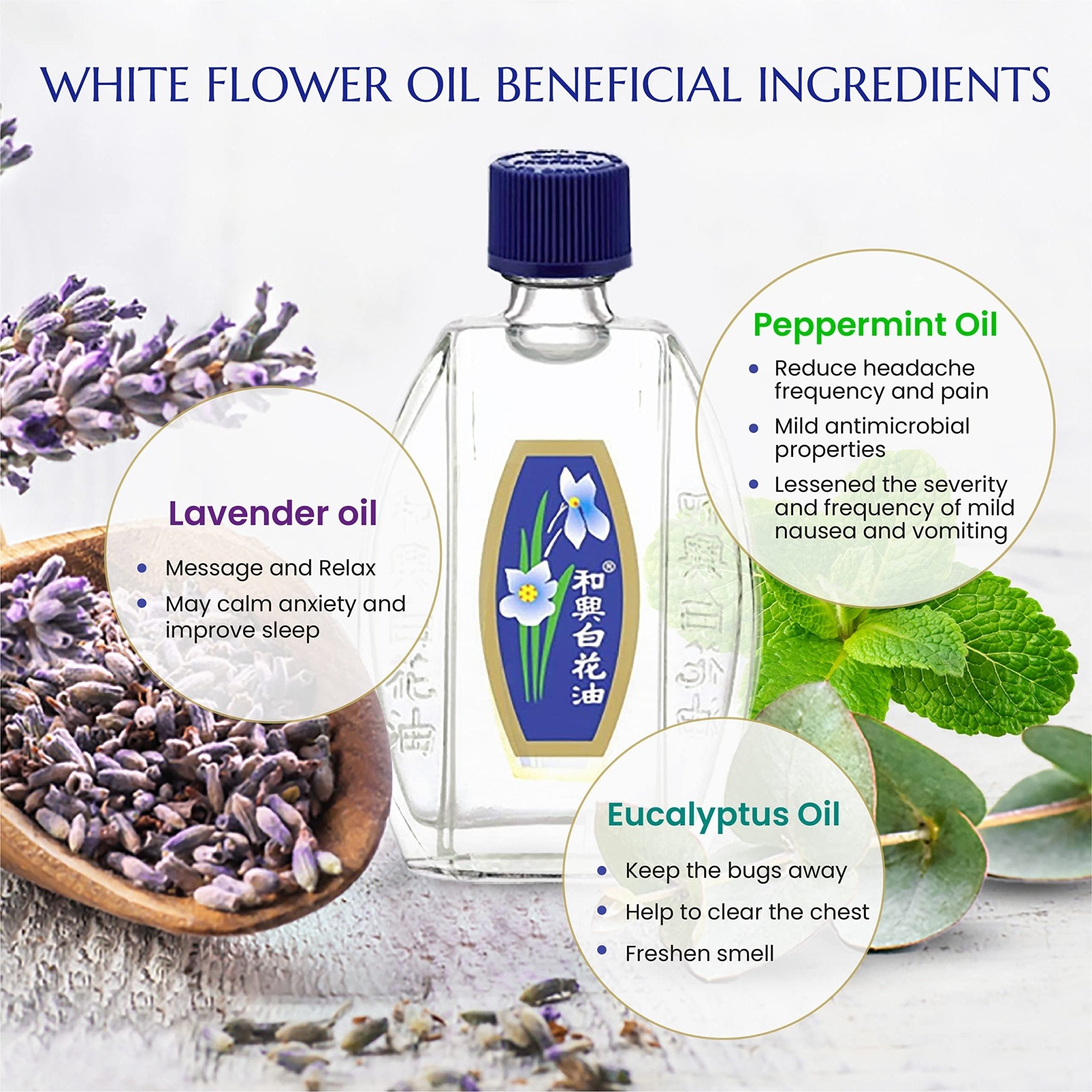 White Flower Analgesic Balm Embrocation Medicated Oil (Hoe Hin Pak Fah Yeow) (20ml/ Pack of 3) - TrustMedUSA