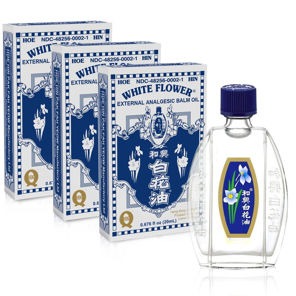 White Flower Analgesic Balm Embrocation Medicated Oil (Hoe Hin Pak Fah Yeow) (20ml/ Pack of 3) - TrustMedUSA