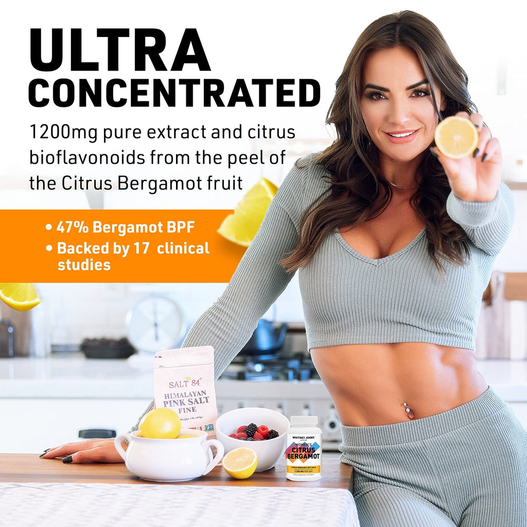 Whitney Johns Citrus Bergamot for Women, Clinically Tested Bergamot Supplement Specifically Formulated for Womens Health and Wellness, Antioxidant, 1200mg, 90 Tablets - TrustMedUSA