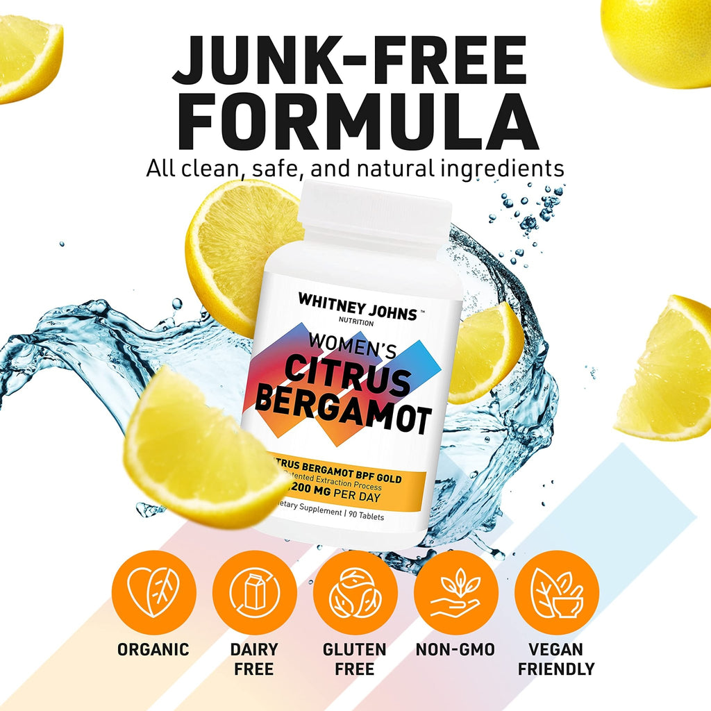 Whitney Johns Citrus Bergamot for Women, Clinically Tested Bergamot Supplement Specifically Formulated for Womens Health and Wellness, Antioxidant, 1200mg, 90 Tablets - TrustMedUSA