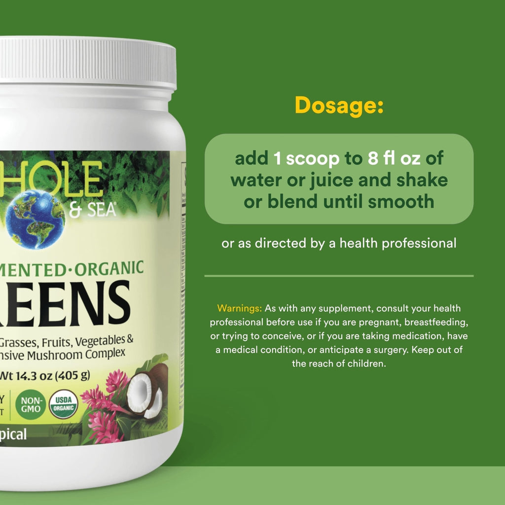 Whole Earth & Sea from Natural Factors, Organic Fermented Greens, Vegan Whole Food Supplement, Tropical, 14.3 Oz - TrustMedUSA