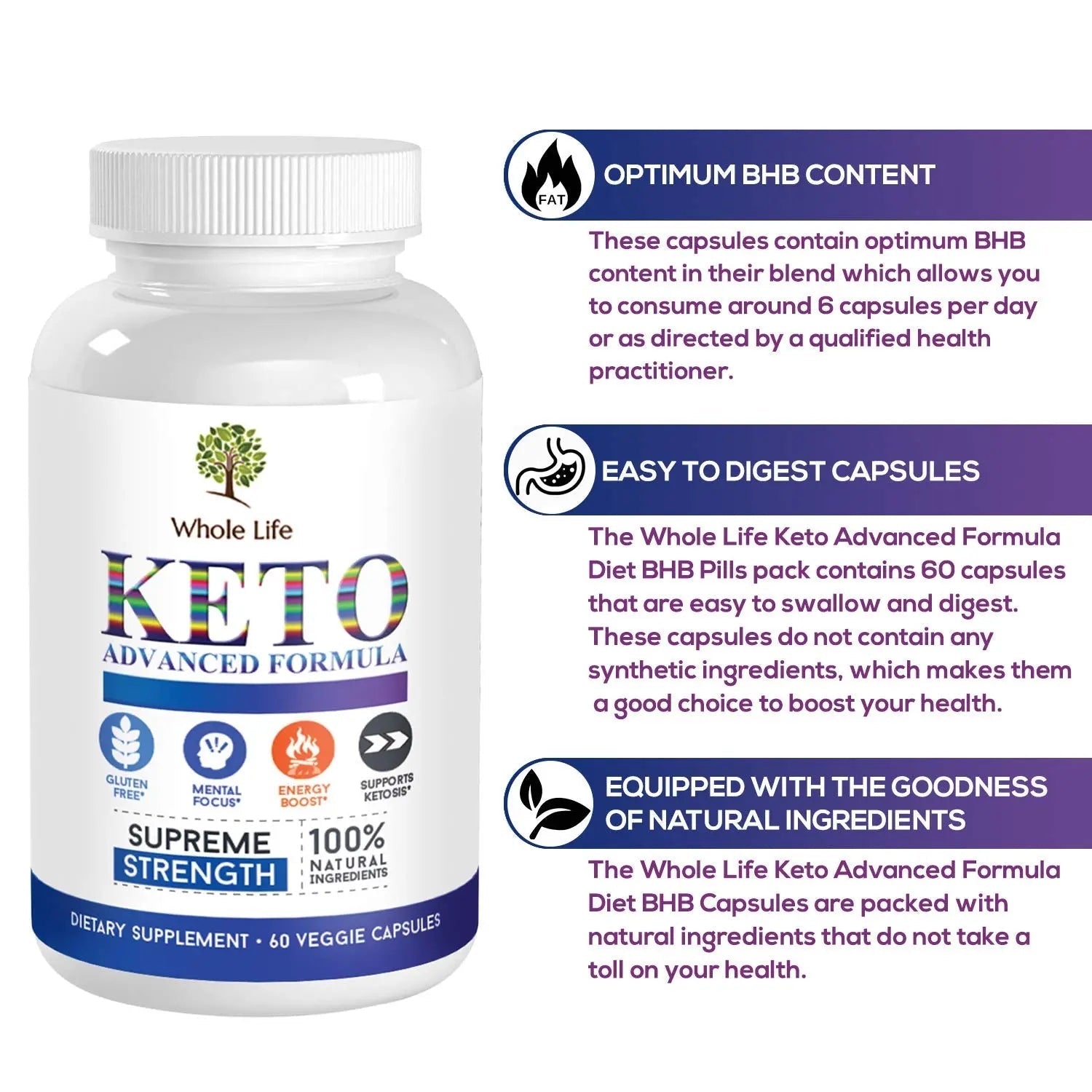 WHOLE LIFE Keto Advanced Formula Diet BHB Pills - Ketogenic All Natural, Support - TrustMedUSA