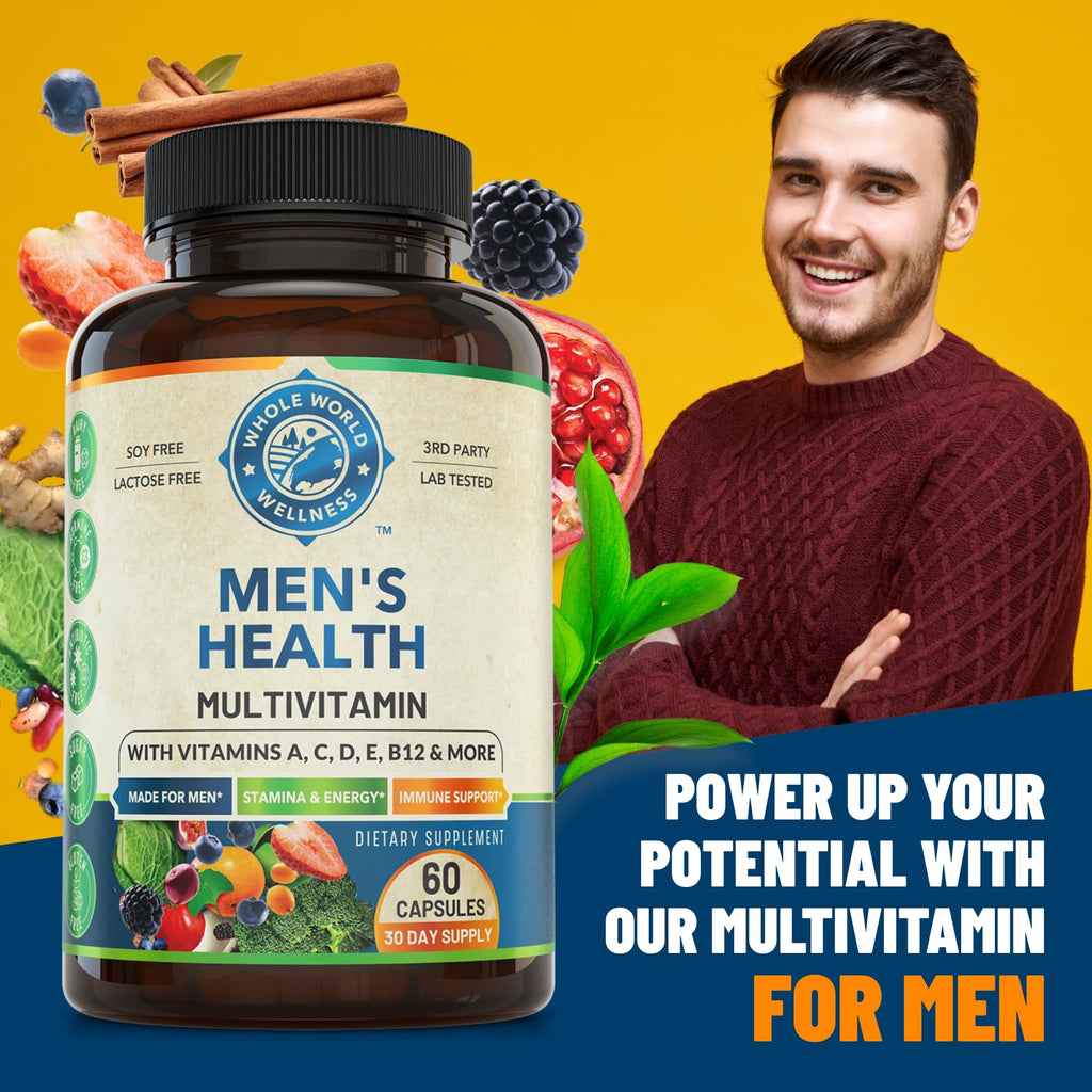 Whole World Wellness Mens Daily Multivitamin Multimineral Supplement for Energy, Focus, Stamina & Performance. Made for Men with 30+ Nutrients, Fruit & Energy Blend. Mens Vitamins, Made in The USA. - TrustMedUSA