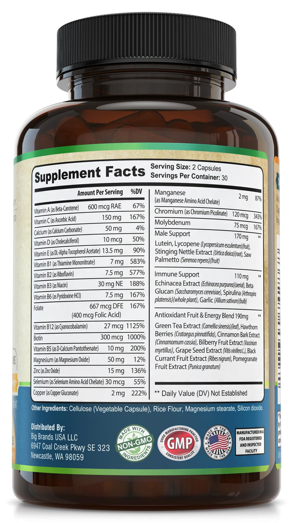 Whole World Wellness Mens Daily Multivitamin Multimineral Supplement for Energy, Focus, Stamina & Performance. Made for Men with 30+ Nutrients, Fruit & Energy Blend. Mens Vitamins, Made in The USA. - TrustMedUSA