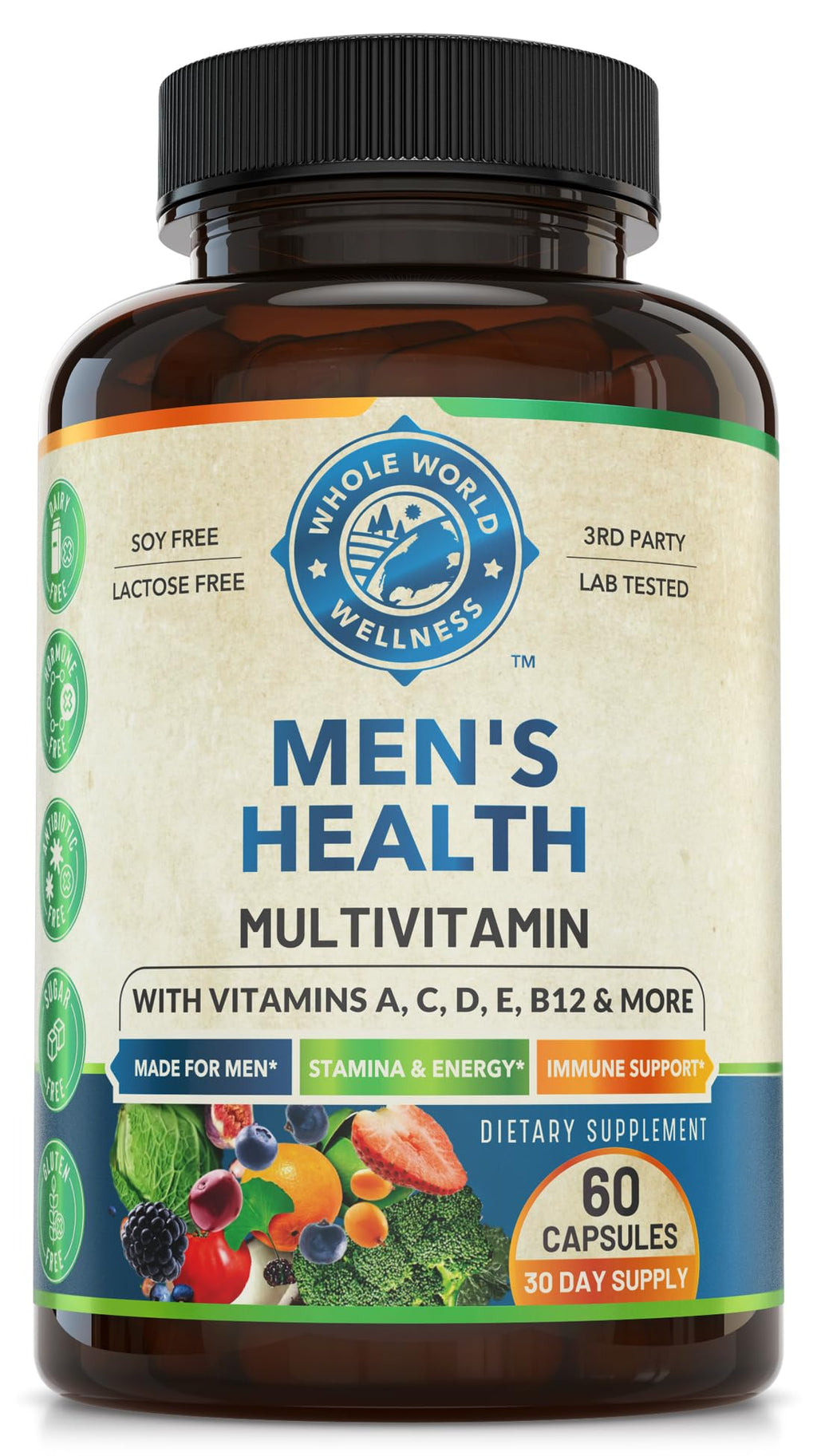 Whole World Wellness Mens Daily Multivitamin Multimineral Supplement for Energy, Focus, Stamina & Performance. Made for Men with 30+ Nutrients, Fruit & Energy Blend. Mens Vitamins, Made in The USA. - TrustMedUSA