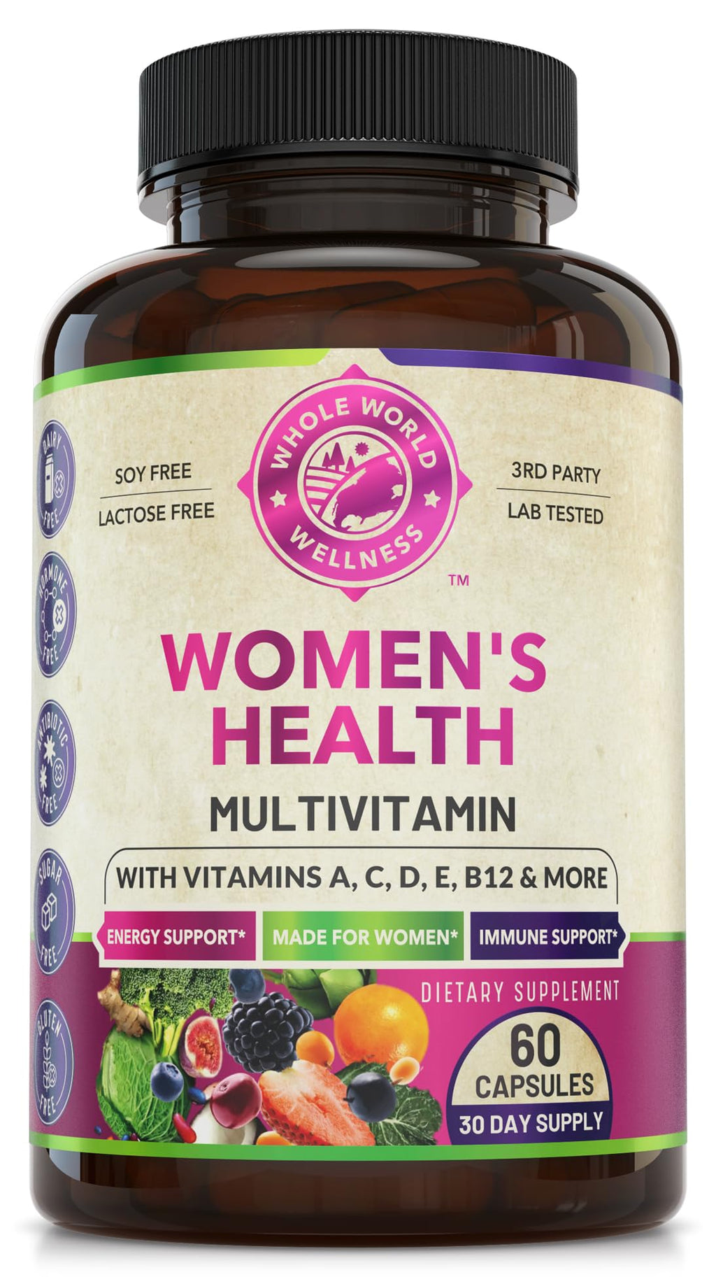 WHOLE WORLD WELLNESS Womens Daily Multivitamin Multimineral Supplement for Energy, Mood, Focus, Hair, Skin & Nails. Made for Women with 30+ Nutrients, Fruit & Energy Blend. Womens Vitamins, USA Made. - TrustMedUSA