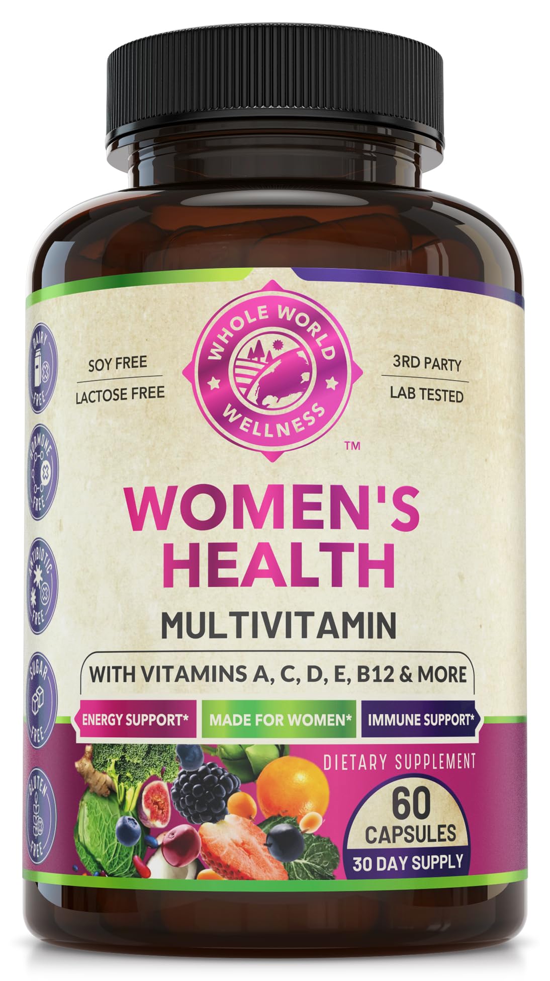 WHOLE WORLD WELLNESS Womens Daily Multivitamin Multimineral Supplement for Energy, Mood, Focus, Hair, Skin & Nails. Made for Women with 30+ Nutrients, Fruit & Energy Blend. Womens Vitamins, USA Made. - TrustMedUSA