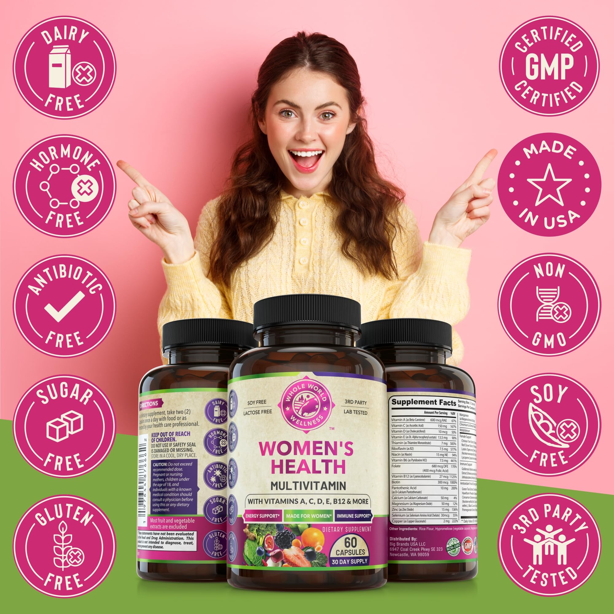 WHOLE WORLD WELLNESS Womens Daily Multivitamin Multimineral Supplement for Energy, Mood, Focus, Hair, Skin & Nails. Made for Women with 30+ Nutrients, Fruit & Energy Blend. Womens Vitamins, USA Made. - TrustMedUSA