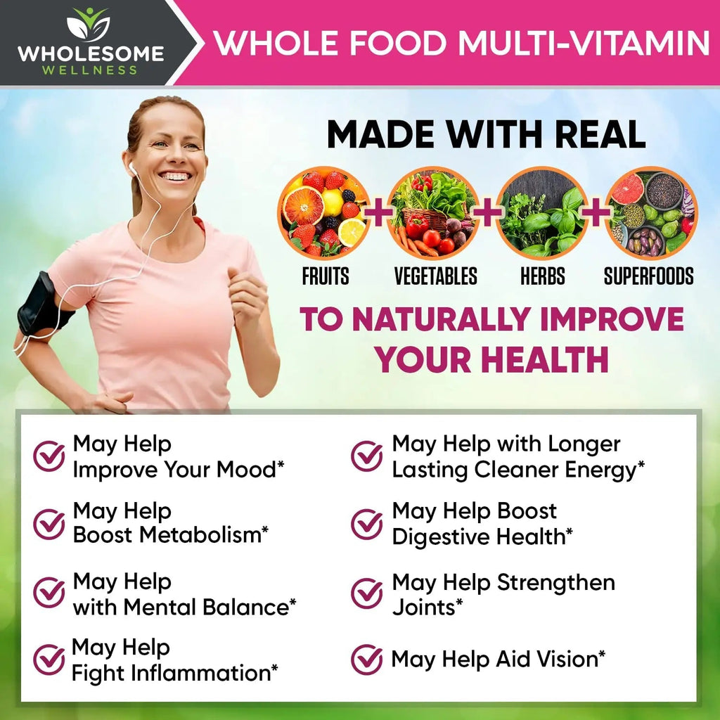 Wholesome Wellness Whole Food Multivitamin for Women - Natural Multi Vitamins, Minerals, Organic Extracts - 120 Tablets - TrustMedUSA