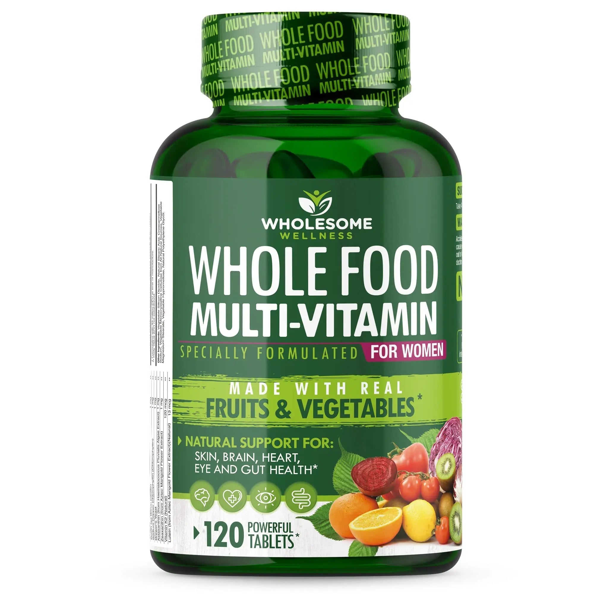 Wholesome Wellness Whole Food Multivitamin for Women - Natural Multi Vitamins, Minerals, Organic Extracts - 120 Tablets - TrustMedUSA