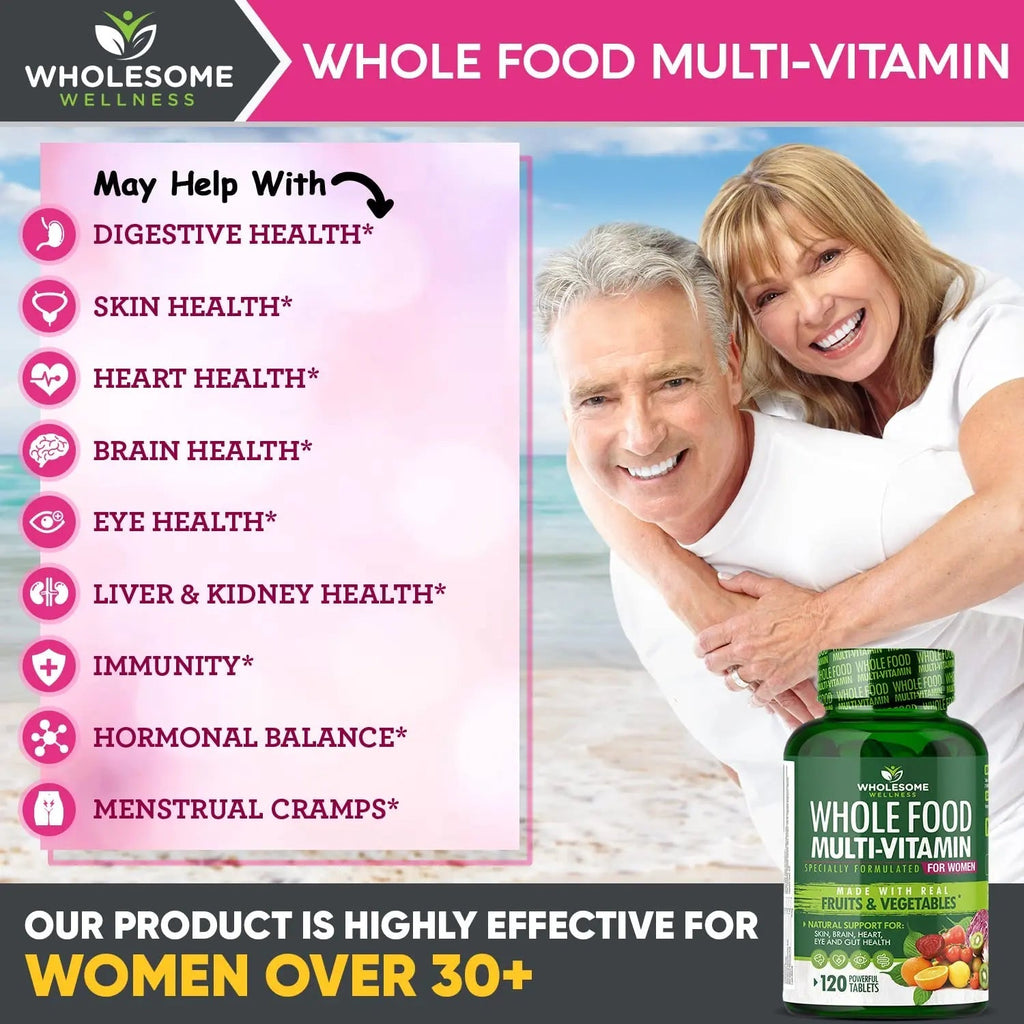 Wholesome Wellness Whole Food Multivitamin for Women - Natural Multi Vitamins, Minerals, Organic Extracts - 120 Tablets - TrustMedUSA
