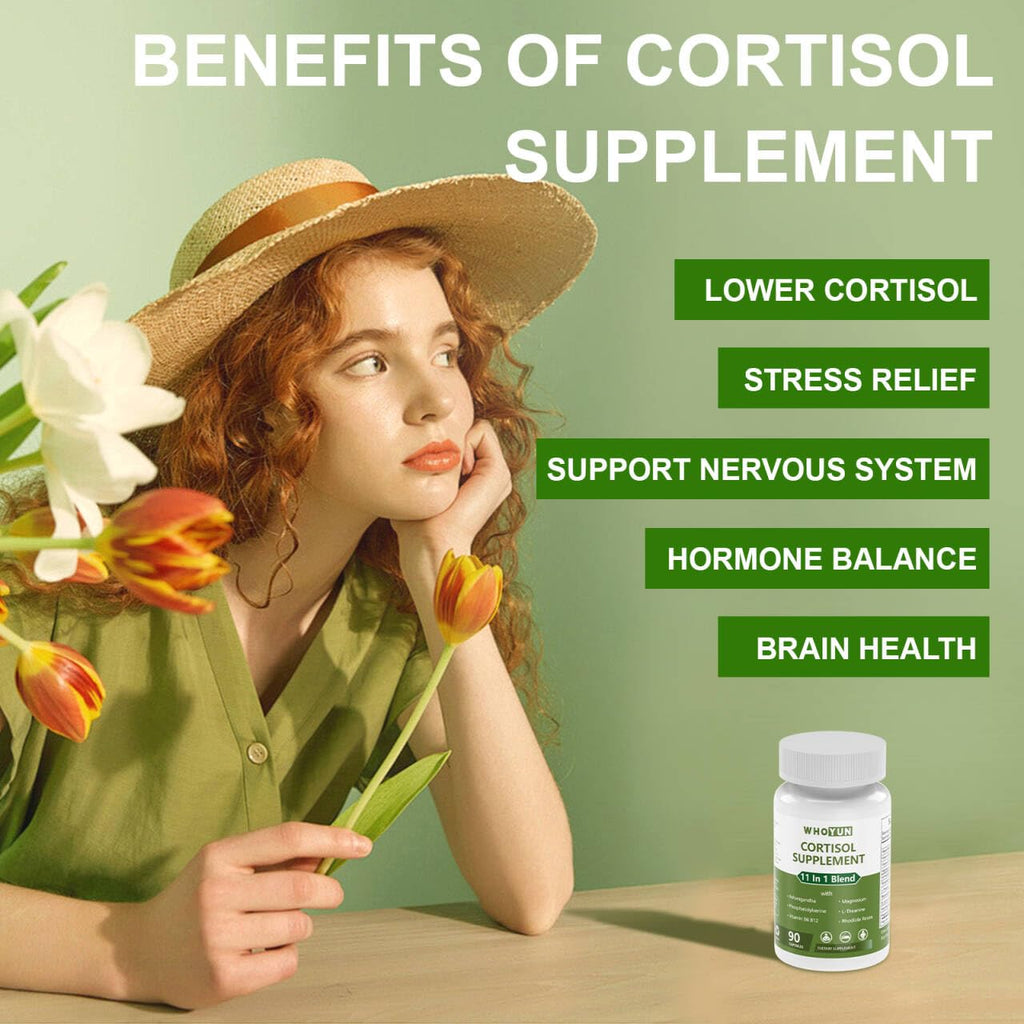 Whoyun Cortisol Supplement for Women, 11 in 1 Lower Cortisol Blend with Ashwagandha, Phosphatidylserine, Magnesium, L-Theanine, Vegan, 90 Capsules - TrustMedUSA