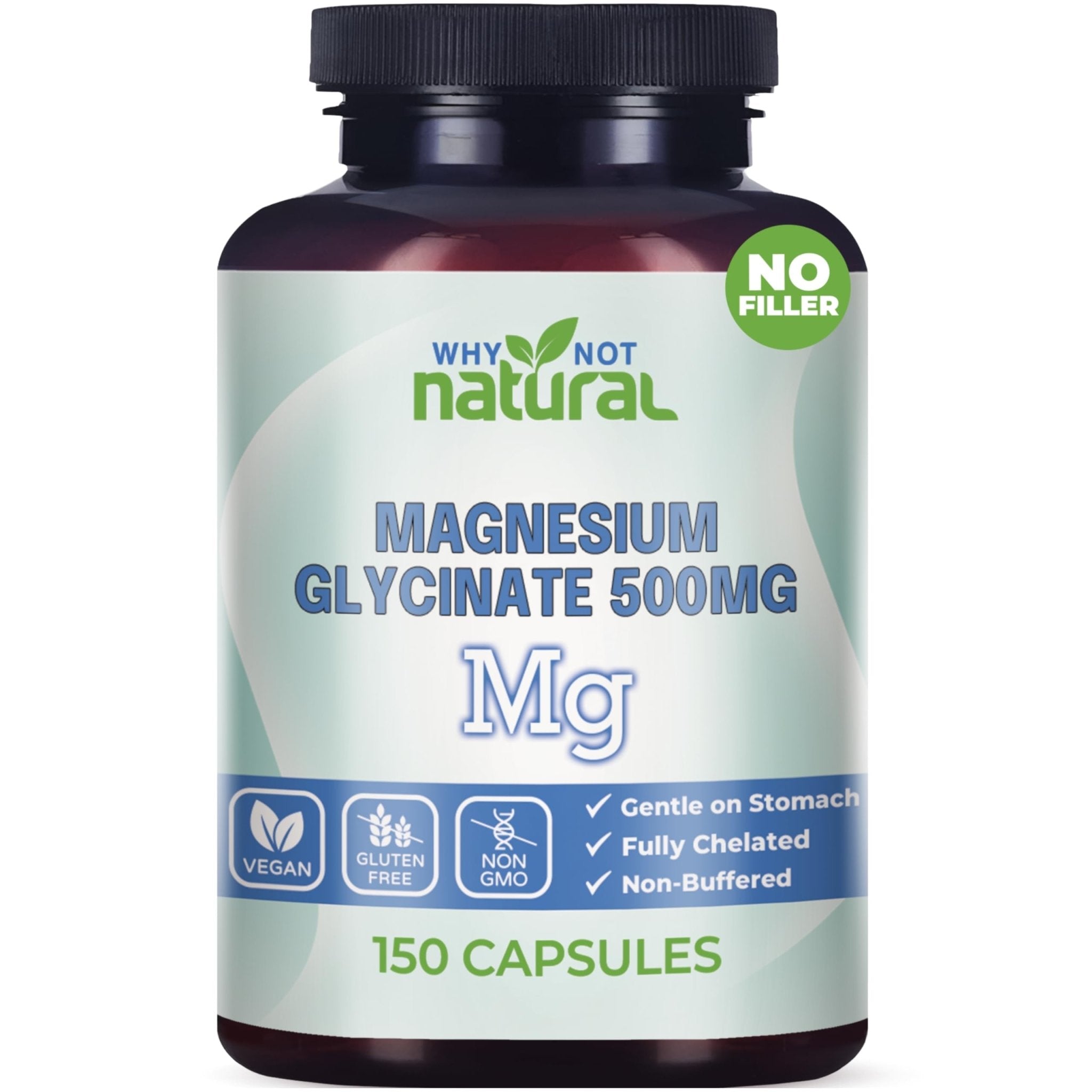 Why Not Natural Magnesium Glycinate 500 mg Capsules Supplement - Vegan, No Filler - Supports Sleep and Relaxation - TrustMedUSA