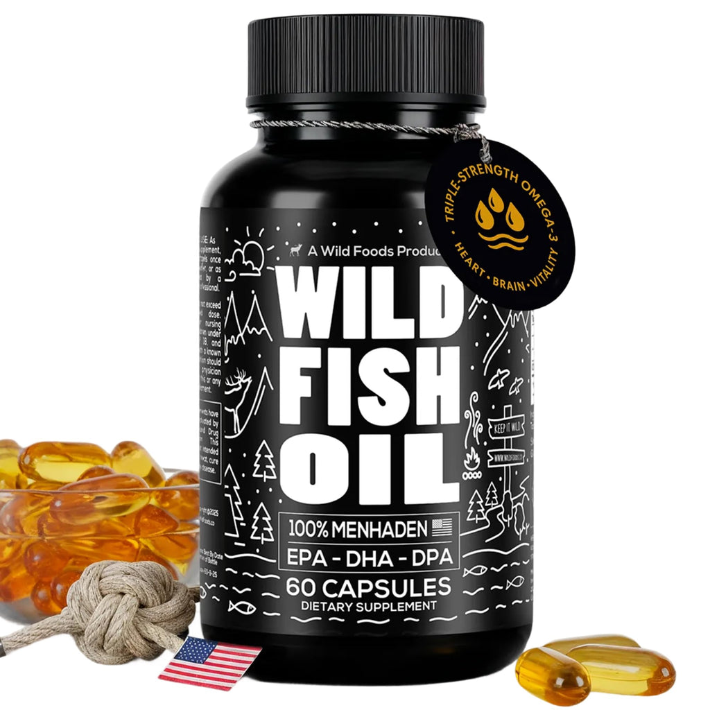 Wild Foods Fish Oil Omega 3 Supplements | 1600 mg | Highly-Potent: DPA, DHA, EPA | Burpless, Odorless, Non-GMO, Gluten Free | For Brain & Heart Health, Joint Support | 60 Capsules (1 pk) | 30 Servings - TrustMedUSA