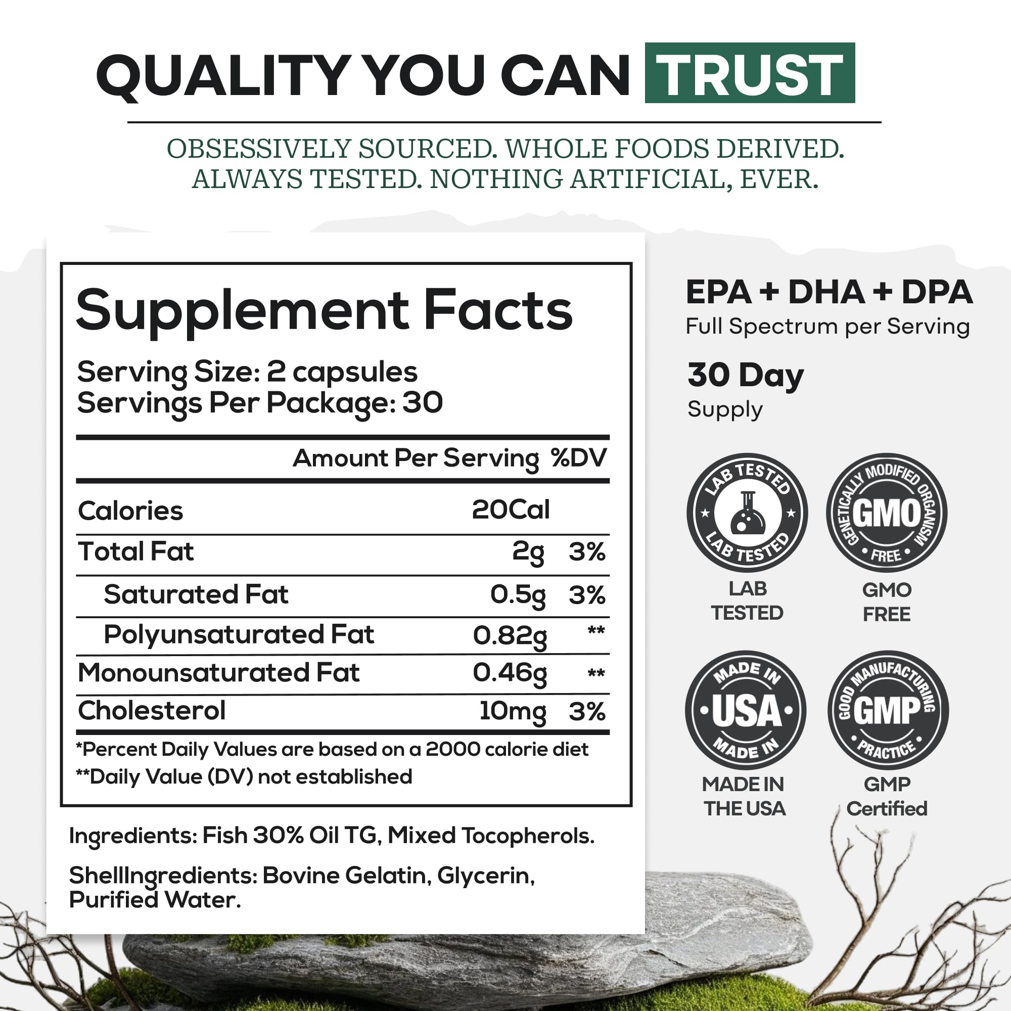 Wild Foods Fish Oil Omega 3 Supplements | 1600 mg | Highly-Potent: DPA, DHA, EPA | Burpless, Odorless, Non-GMO, Gluten Free | For Brain & Heart Health, Joint Support | 60 Capsules (1 pk) | 30 Servings - TrustMedUSA