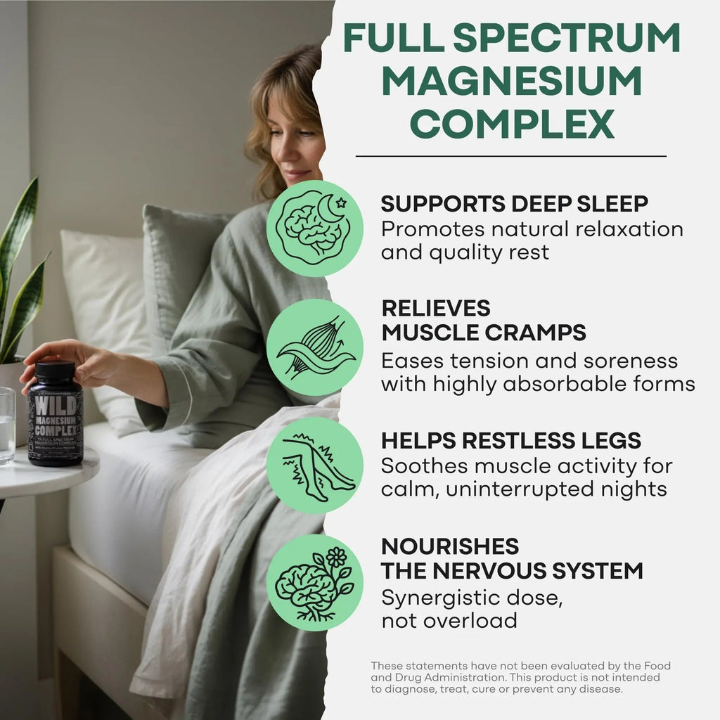 Wild Foods Magnesium Complex Supplement with 7X Forms, 90 Capsules | High Absorption, Full Spectrum, Easy Digestion | 500mg Glycinate, Bisglycinate, Malate, Orotate, Citrate, Taurate - TrustMedUSA