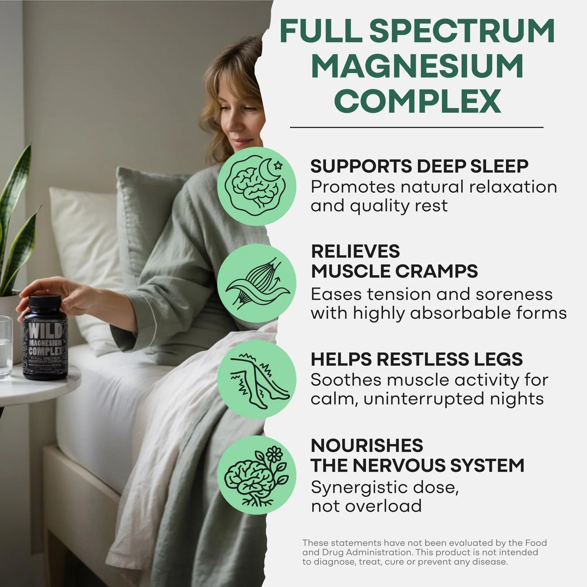 Wild Foods Magnesium Complex Supplement with 7X Forms, 90 Capsules | High Absorption, Full Spectrum, Easy Digestion | 500mg Glycinate, Bisglycinate, Malate, Orotate, Citrate, Taurate - TrustMedUSA