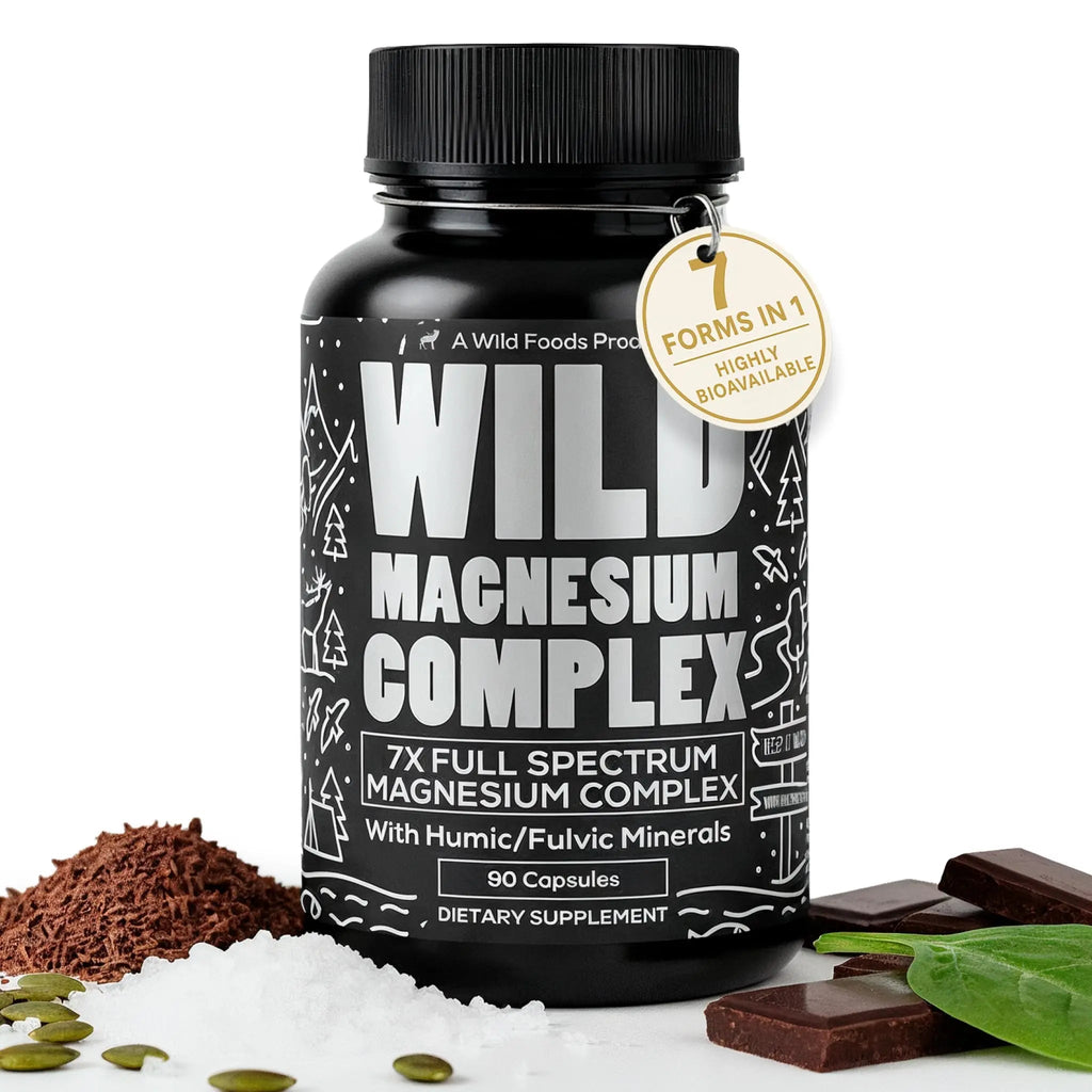 Wild Foods Magnesium Complex Supplement with 7X Forms, 90 Capsules | High Absorption, Full Spectrum, Easy Digestion | 500mg Glycinate, Bisglycinate, Malate, Orotate, Citrate, Taurate - TrustMedUSA