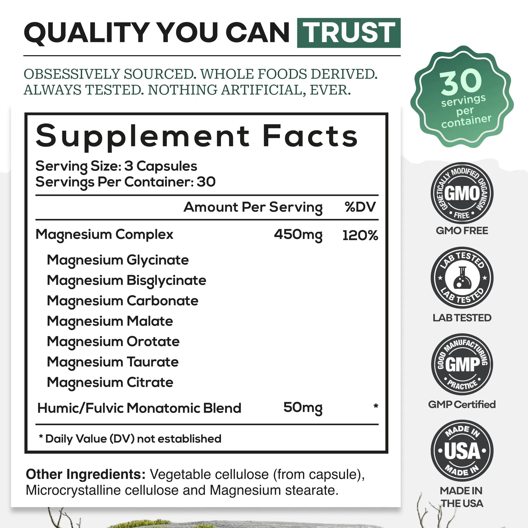 Wild Foods Magnesium Complex Supplement with 7X Forms, 90 Capsules | High Absorption, Full Spectrum, Easy Digestion | 500mg Glycinate, Bisglycinate, Malate, Orotate, Citrate, Taurate - TrustMedUSA