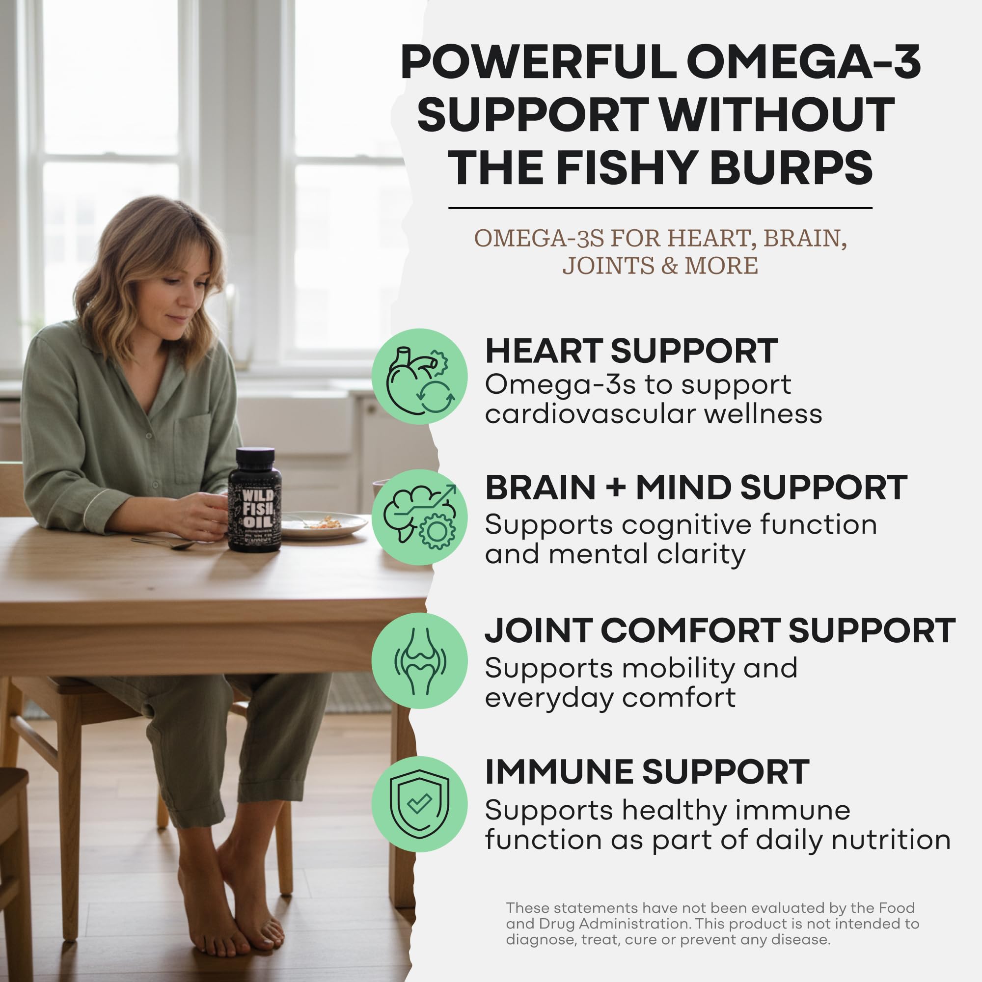 Wild Foods Omega 3 Fish Oil Supplement, 120 Capsules (1 pk) | Wild Caught, Burpless, Odorless, Non-GMO, Gluten Free | DPA, DHA, EPA Triple Strength Heart & Joint Nutrition for Women & Men - TrustMedUSA