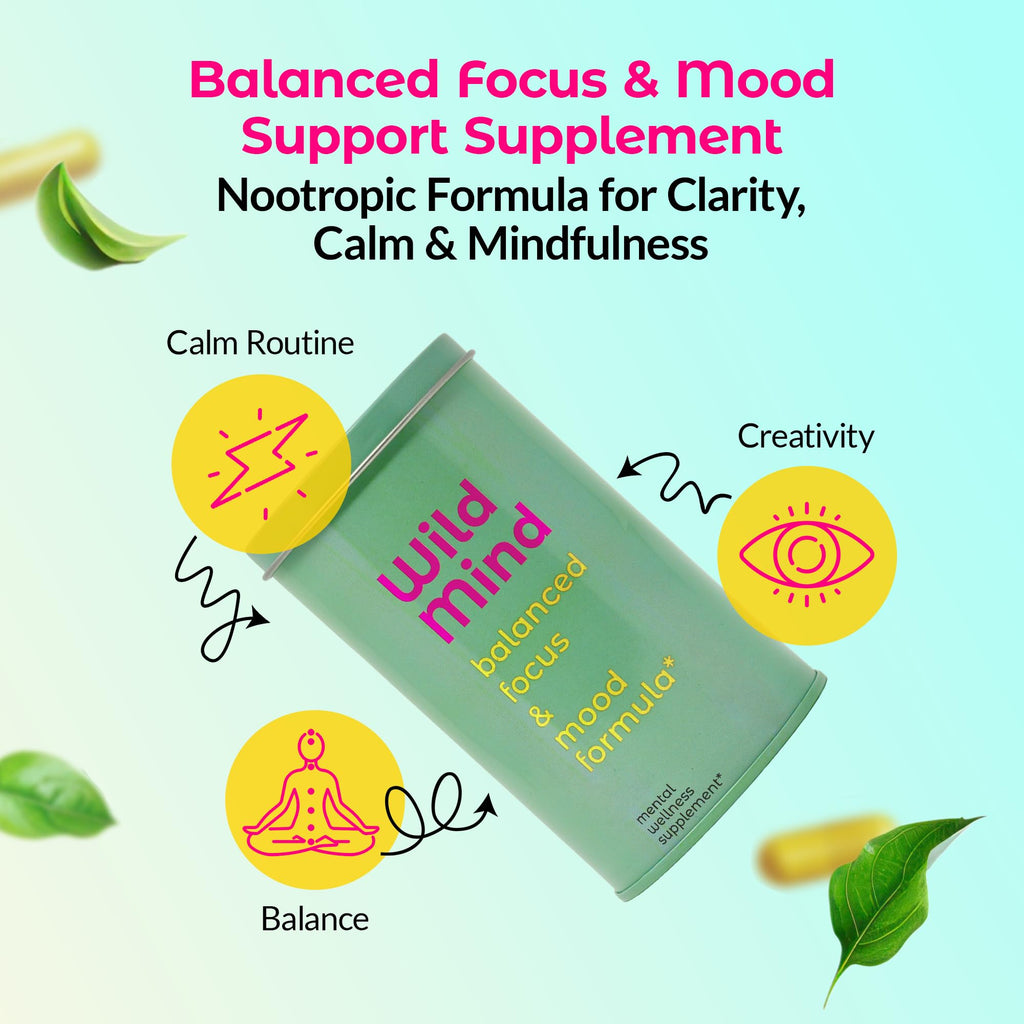Wild Mind Mental Clarity Balanced Focus & Mood Support Supplement for Mental Wellness– 4-Ingredient Nootropic Brain Support for Calm & Energy – Vegan, 90 Capsules, 30-Day Supply - TrustMedUSA