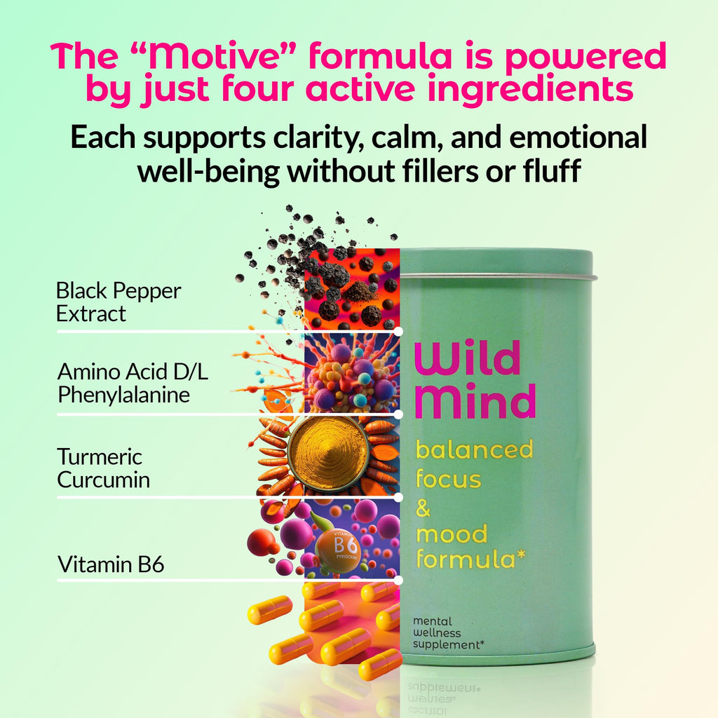 Wild Mind Mental Clarity Balanced Focus & Mood Support Supplement for Mental Wellness– 4-Ingredient Nootropic Brain Support for Calm & Energy – Vegan, 90 Capsules, 30-Day Supply - TrustMedUSA