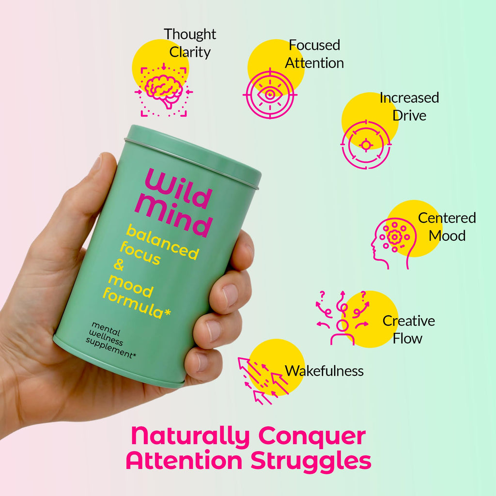 Wild Mind Mental Clarity Balanced Focus & Mood Support Supplement for Mental Wellness– 4-Ingredient Nootropic Brain Support for Calm & Energy – Vegan, 90 Capsules, 30-Day Supply - TrustMedUSA