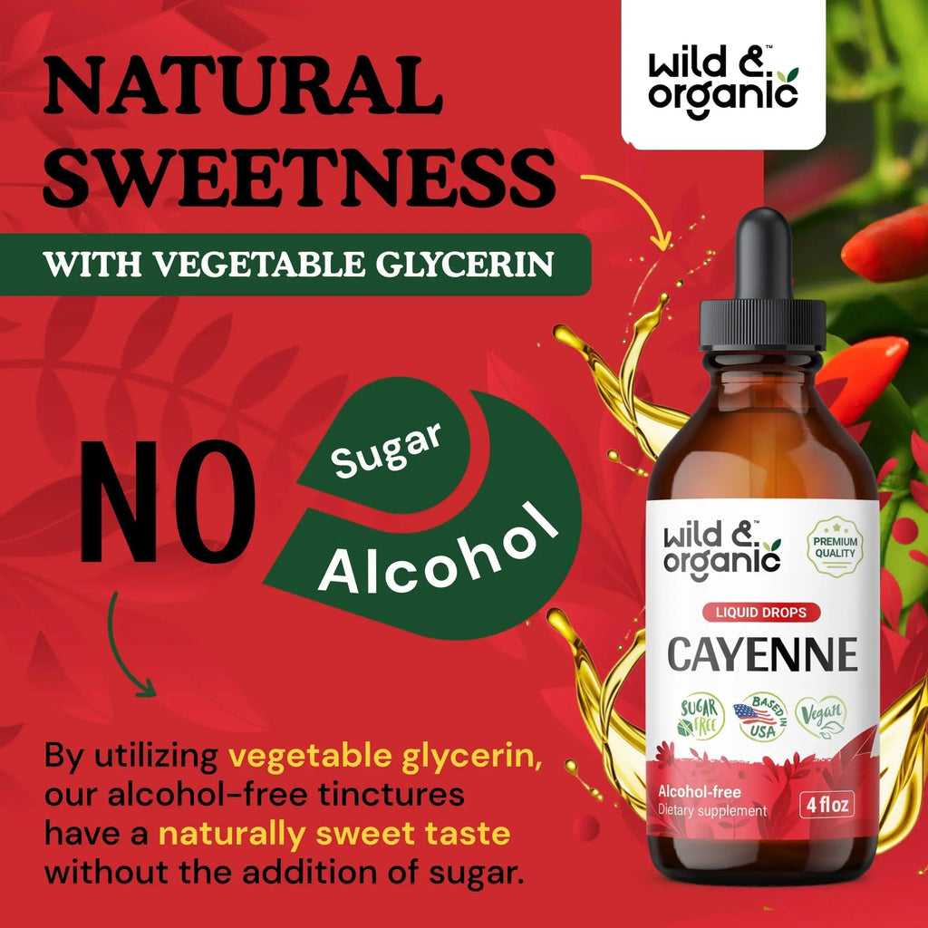 Wild & Organic Cayenne Pepper Tincture - Digestive Support with Capsaicin Extract - Cayenne Pepper Liquid Drops for Overall Well-Being - Unflavored, Vegan, Sugar & Alcohol-Free - 4 fl oz - TrustMedUSA