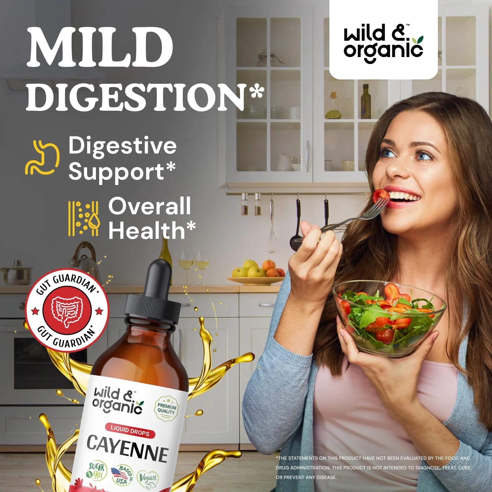 Wild & Organic Cayenne Pepper Tincture - Digestive Support with Capsaicin Extract - Cayenne Pepper Liquid Drops for Overall Well-Being - Unflavored, Vegan, Sugar & Alcohol-Free - 4 fl oz - TrustMedUSA