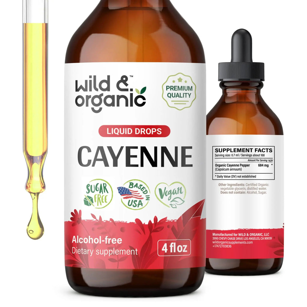 Wild & Organic Cayenne Pepper Tincture - Digestive Support with Capsaicin Extract - Cayenne Pepper Liquid Drops for Overall Well-Being - Unflavored, Vegan, Sugar & Alcohol-Free - 4 fl oz - TrustMedUSA