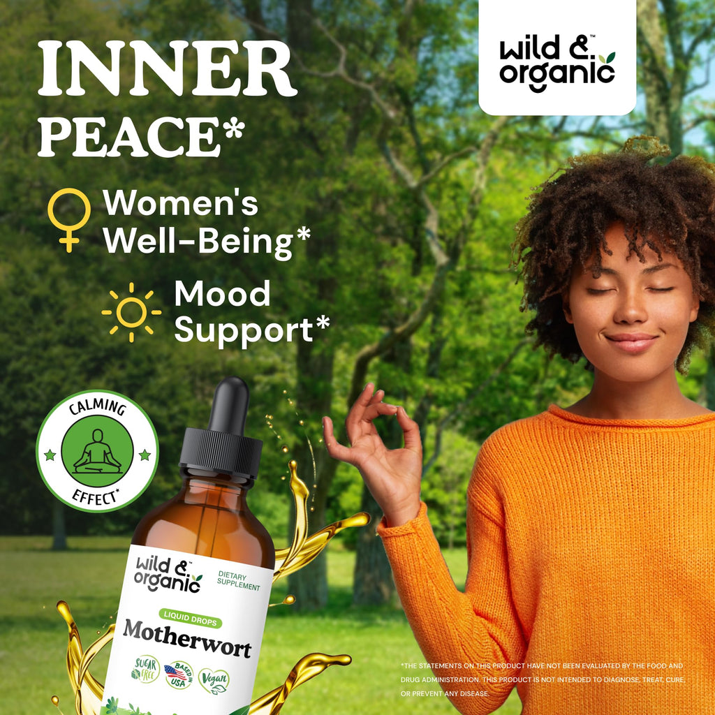Wild & Organic Motherwort Tincture - Good Mood, Calmness, Overall Support - Supplements for Women with Motherwort Herb - Vegan, Sugar & Alcohol-Free Extract Drops - 4 fl oz - TrustMedUSA