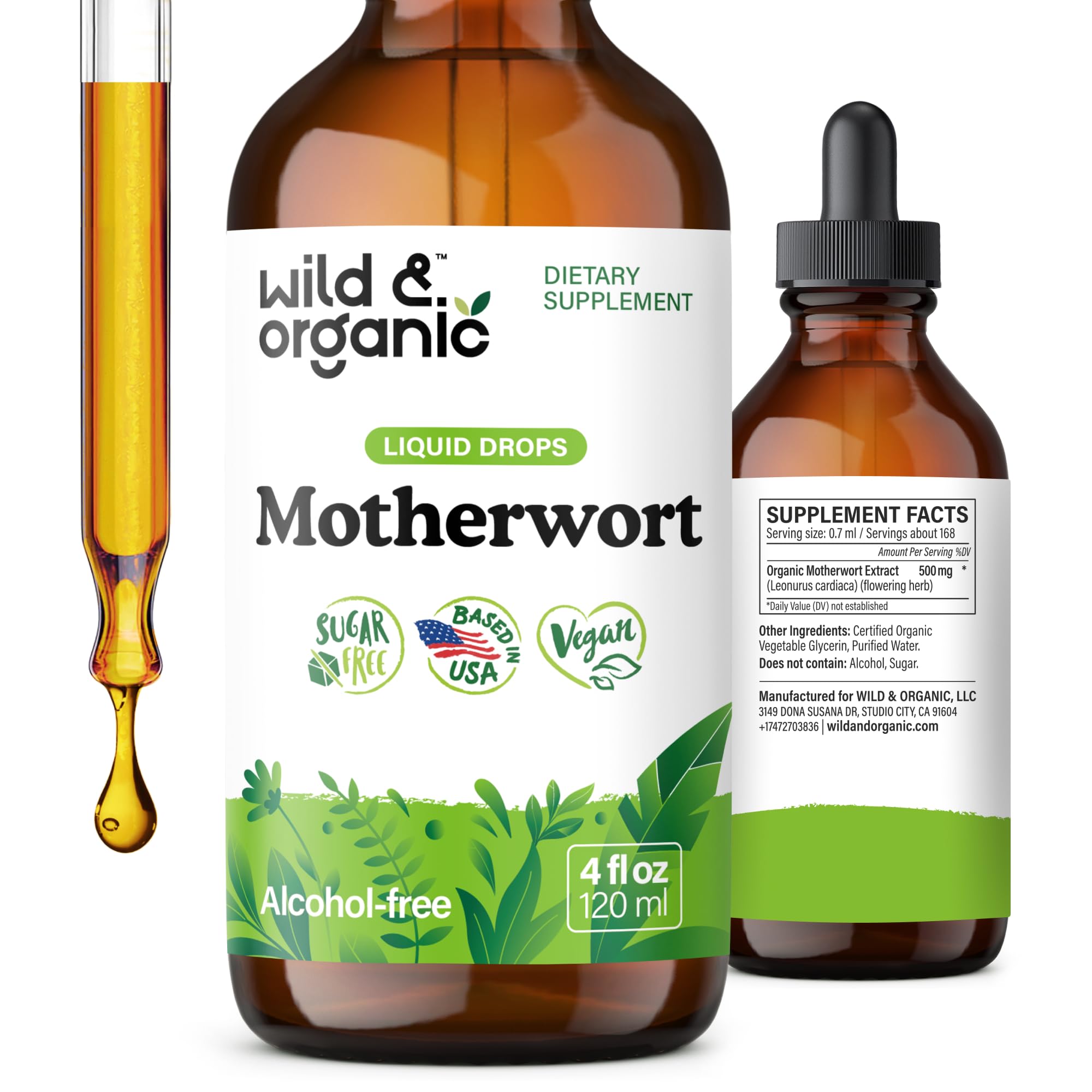 Wild & Organic Motherwort Tincture - Good Mood, Calmness, Overall Support - Supplements for Women with Motherwort Herb - Vegan, Sugar & Alcohol-Free Extract Drops - 4 fl oz - TrustMedUSA