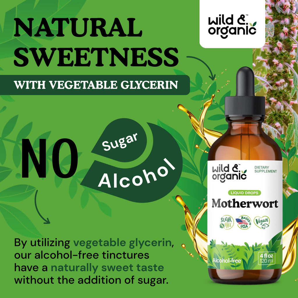 Wild & Organic Motherwort Tincture - Good Mood, Calmness, Overall Support - Supplements for Women with Motherwort Herb - Vegan, Sugar & Alcohol-Free Extract Drops - 4 fl oz - TrustMedUSA