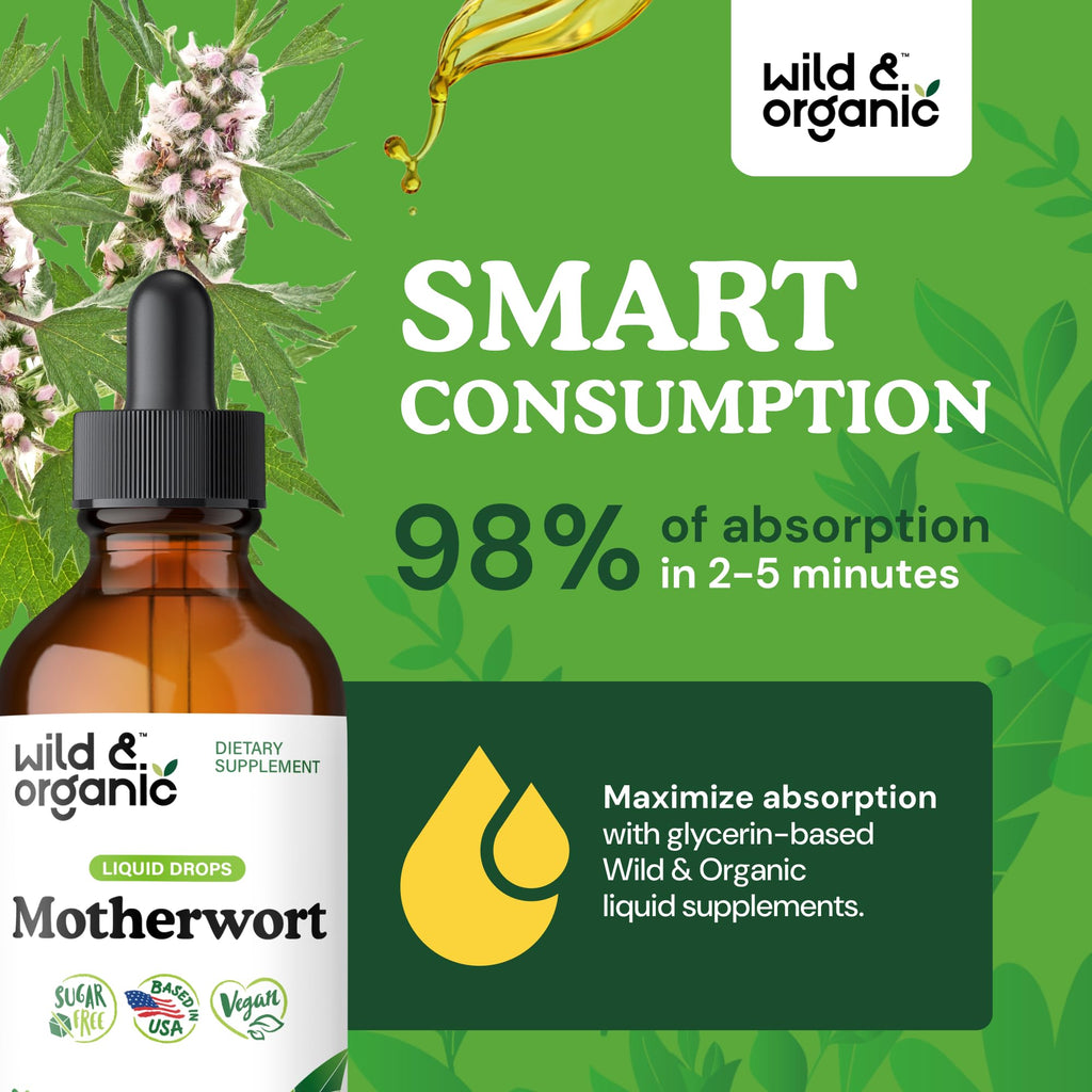 Wild & Organic Motherwort Tincture - Good Mood, Calmness, Overall Support - Supplements for Women with Motherwort Herb - Vegan, Sugar & Alcohol-Free Extract Drops - 4 fl oz - TrustMedUSA