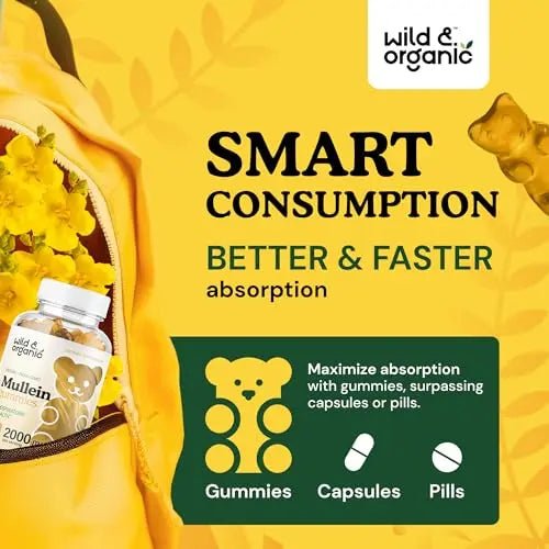 Wild & Organic Mullein Gummies - Daily Dietary Supplement for Respiratory, Digestive - TrustMedUSA