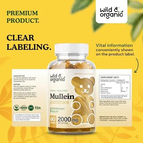 Wild & Organic Mullein Gummies - Daily Dietary Supplement for Respiratory, Digestive - TrustMedUSA