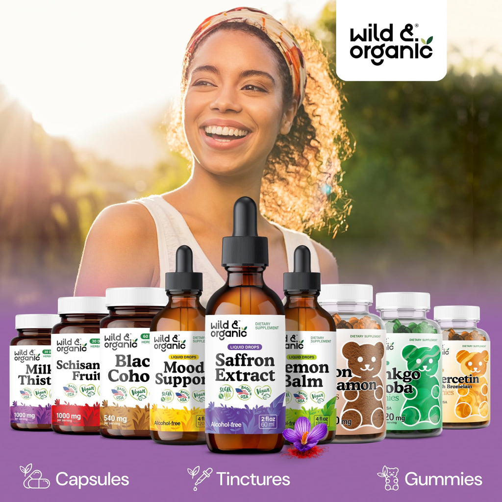 Wild & Organic Saffron Supplements 88.5 mg - Mood, Brain & Vision Support - Liquid Saffron Drops - Add to Tea - Crocus Sativus Herb Extract - Vegan, Sugar & Alcohol-Free Tincture - 2 fl oz - Maple Wellness Supplements