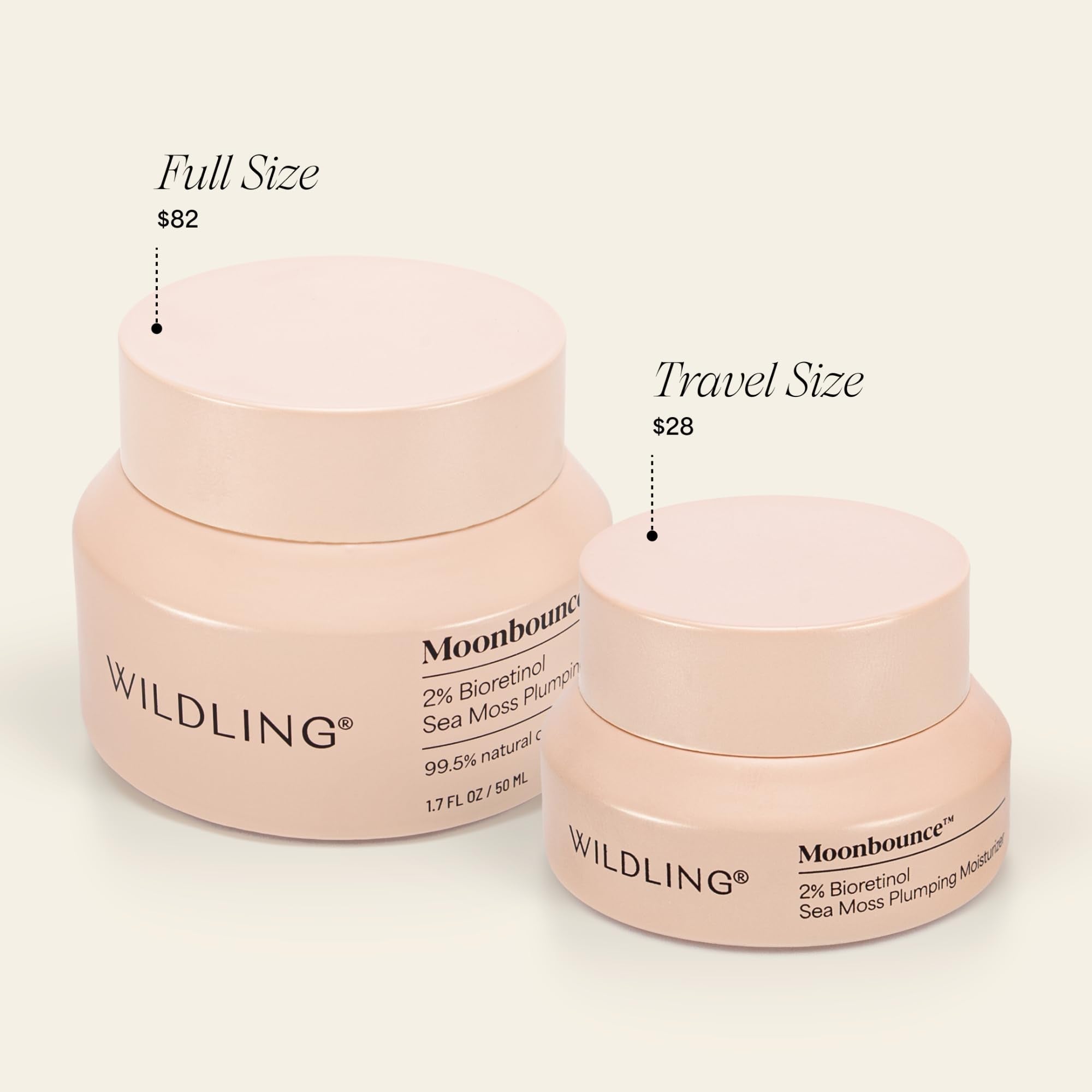 WILDLING Moonbounce 2% Bioretinol Plumping Moisturizer I Rock Samphire, Irish Sea Moss, Marshmallow Root, Moonstone I Hydrates, Boosts Elasticity, Firms I 99.5% Natural, Vegan, Cruelty Free (1.7fl oz) - Maple Wellness Supplements