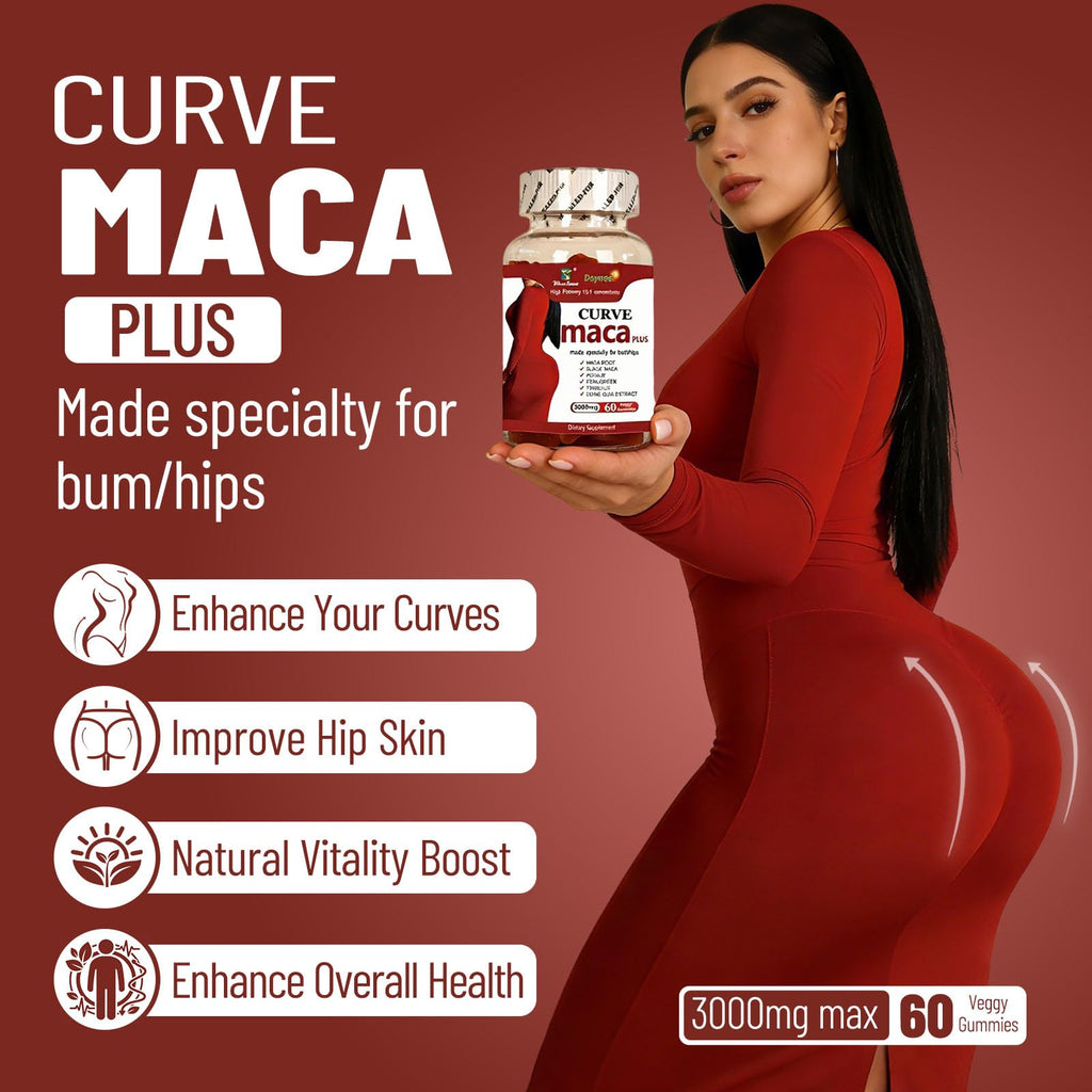 Wins Town Maca Plus Gummies 3000mg, Glute Boost Vitamins for Women, Supports Curves, Energy & Skin Health, Strawberry Flavor, Vegan, 60 Count - TrustMedUSA