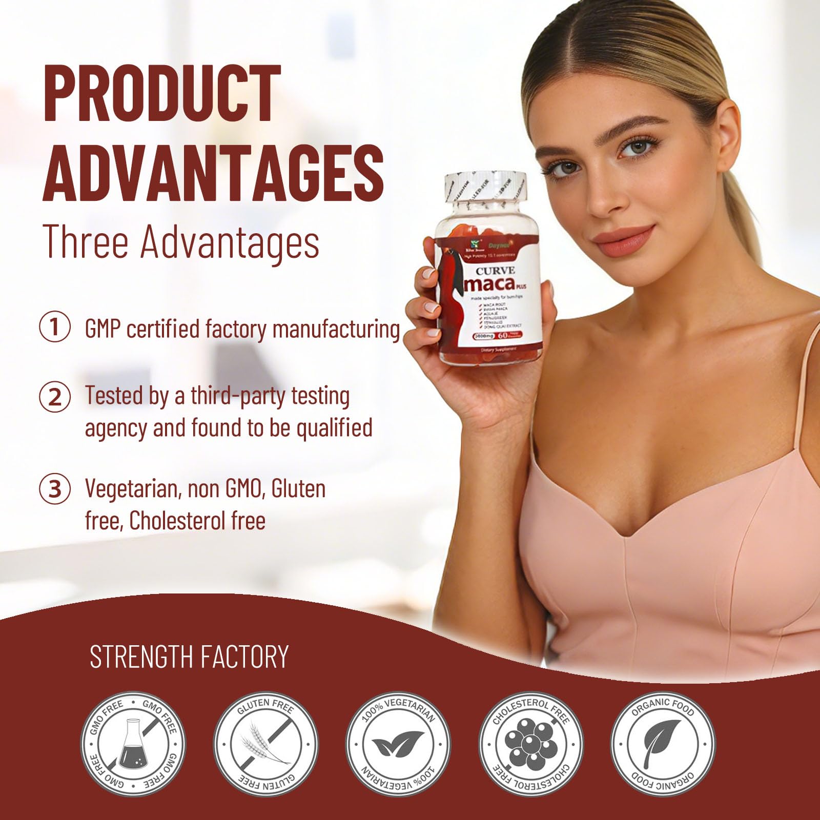 Wins Town Maca Plus Gummies 3000mg, Glute Boost Vitamins for Women, Supports Curves, Energy & Skin Health, Strawberry Flavor, Vegan, 60 Count - TrustMedUSA
