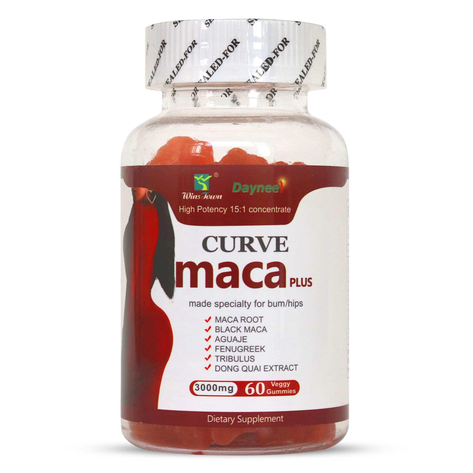 Wins Town Maca Plus Gummies 3000mg, Glute Boost Vitamins for Women, Supports Curves, Energy & Skin Health, Strawberry Flavor, Vegan, 60 Count - TrustMedUSA