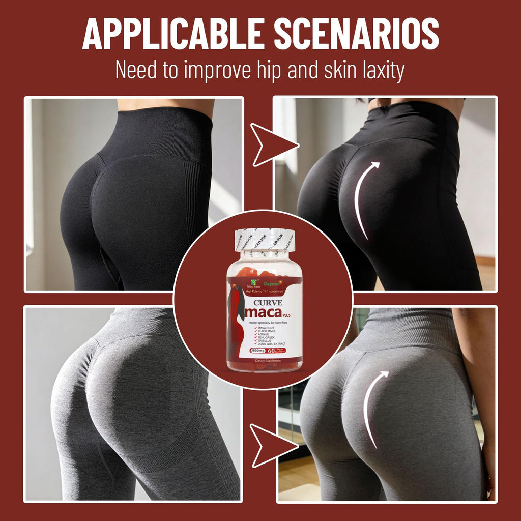 Wins Town Maca Plus Gummies 3000mg, Glute Boost Vitamins for Women, Supports Curves, Energy & Skin Health, Strawberry Flavor, Vegan, 60 Count - TrustMedUSA